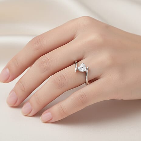 Royal Bali Collection - Moissanite Bypass Ring in Platinum Overlay Sterling Silver