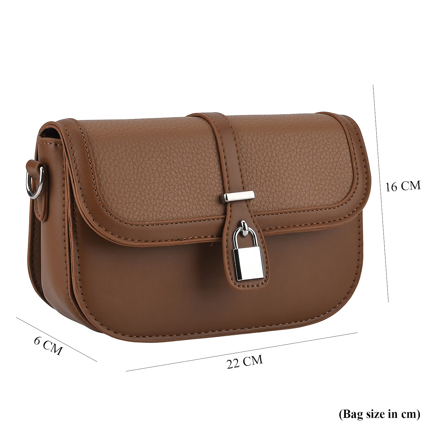 Designer Inspired Structured Crossbody Flapover Bag with Patterned Strap and Metallic Padlock - Brown