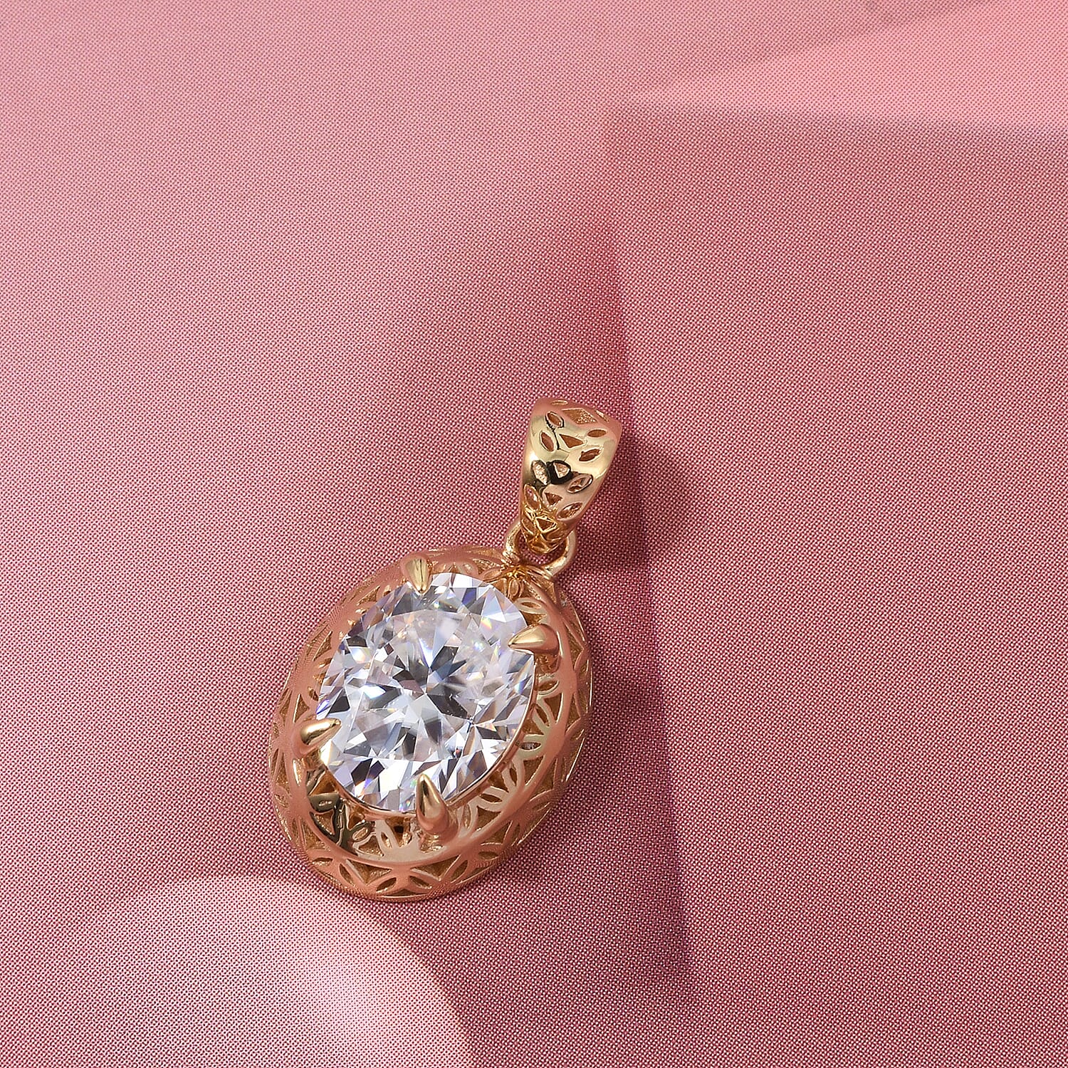 D'Joy Moissanite Oval Cut Pendant in Yellow Gold Plated Sterling Silver 2.00 Ct.