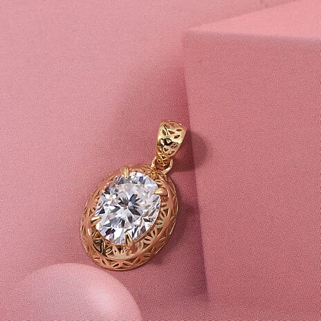 Mirage Collection -  - Moissanite Oval Cut Pendant in Yellow Gold Plated Sterling Silver 2.00 Ct.