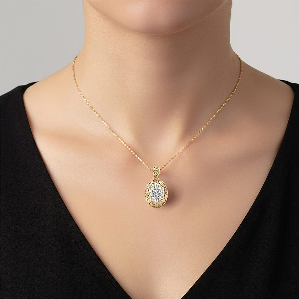 D'Joy Moissanite Oval Cut Pendant in Yellow Gold Plated Sterling Silver 2.00 Ct.