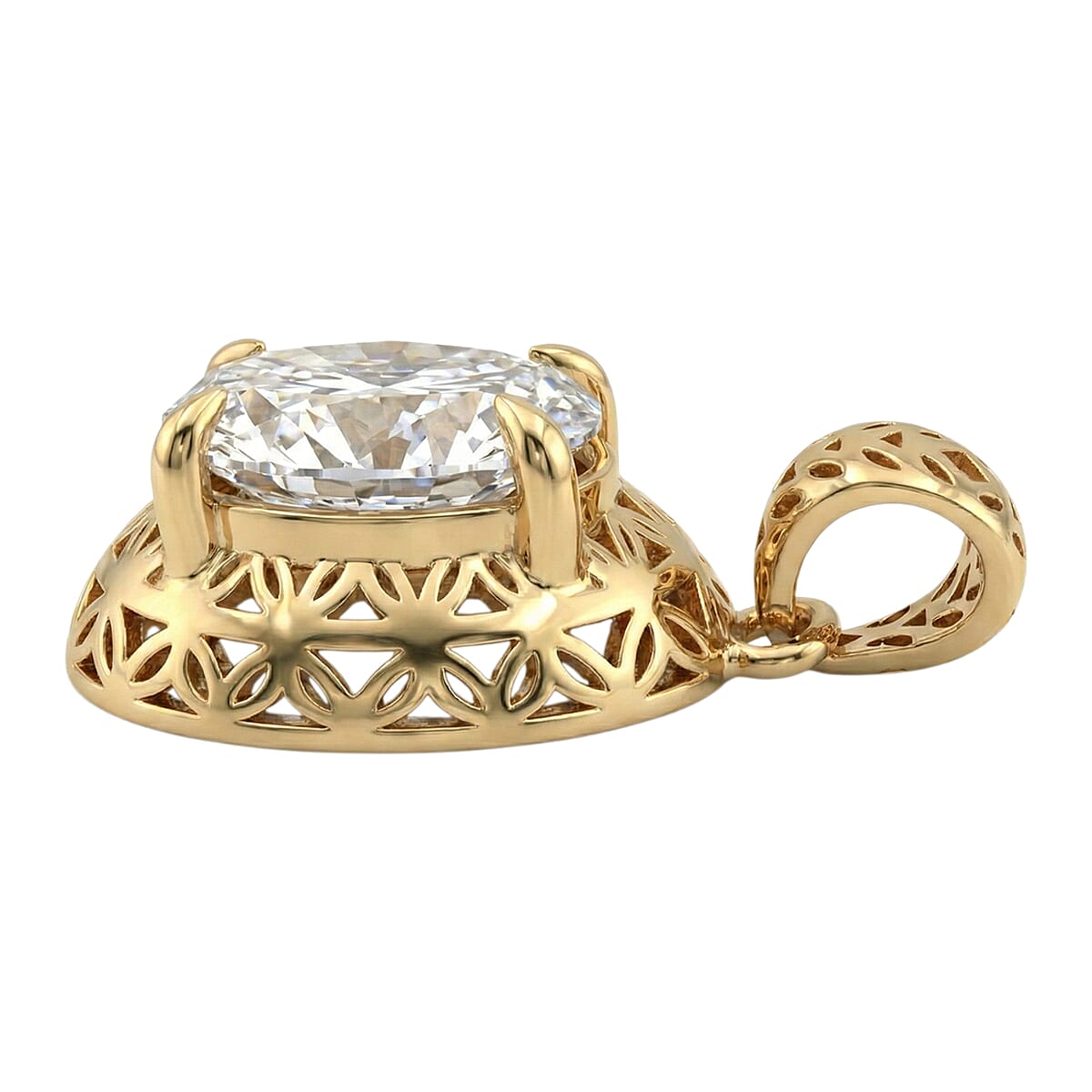 D'Joy Moissanite Oval Cut Pendant in Yellow Gold Plated Sterling Silver 2.00 Ct.