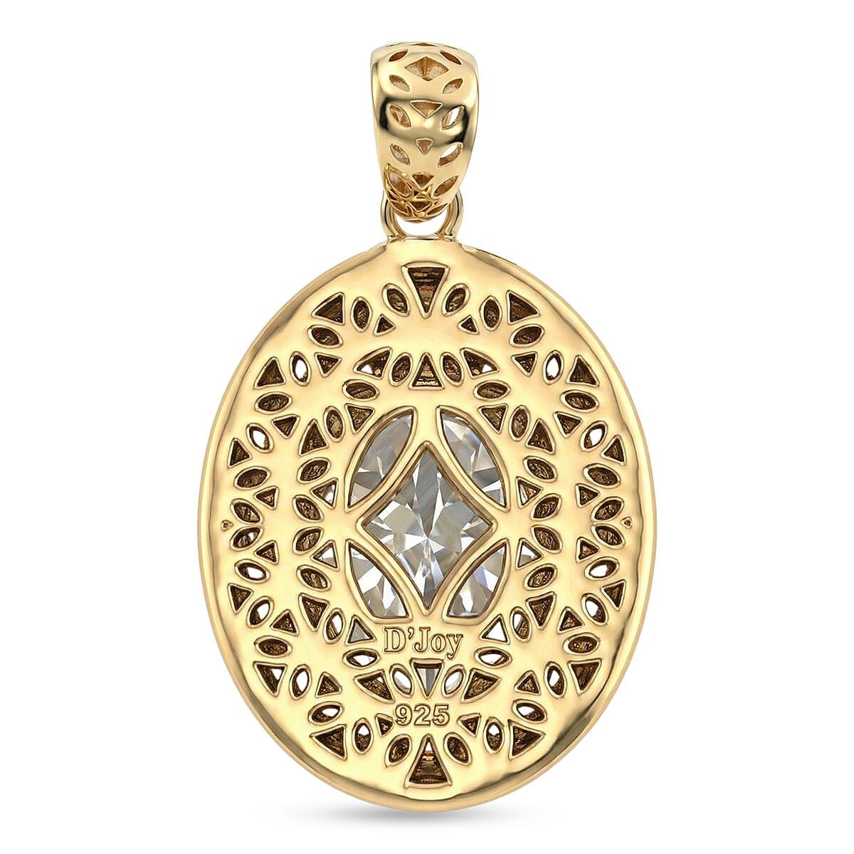 D'Joy Moissanite Oval Cut Pendant in Yellow Gold Plated Sterling Silver 2.00 Ct.