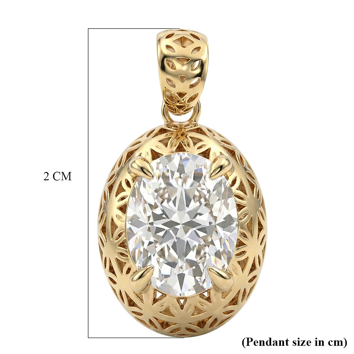 D'Joy Moissanite Oval Cut Pendant in Yellow Gold Plated Sterling Silver 2.00 Ct.