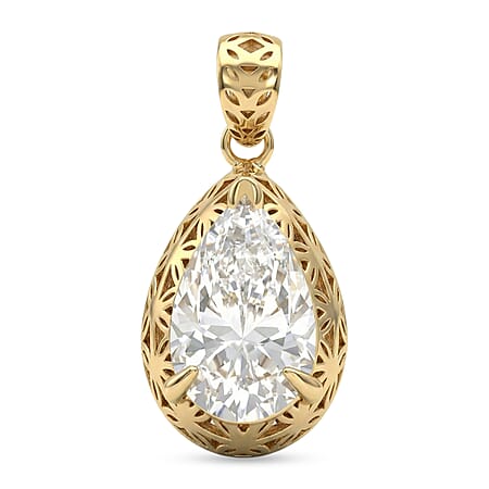 Tarakashi Collection - D'Joy Moissanite Pear Cut Solitaire Pendant in Yellow Gold Overlay Sterling Silver 2.08 Ct.