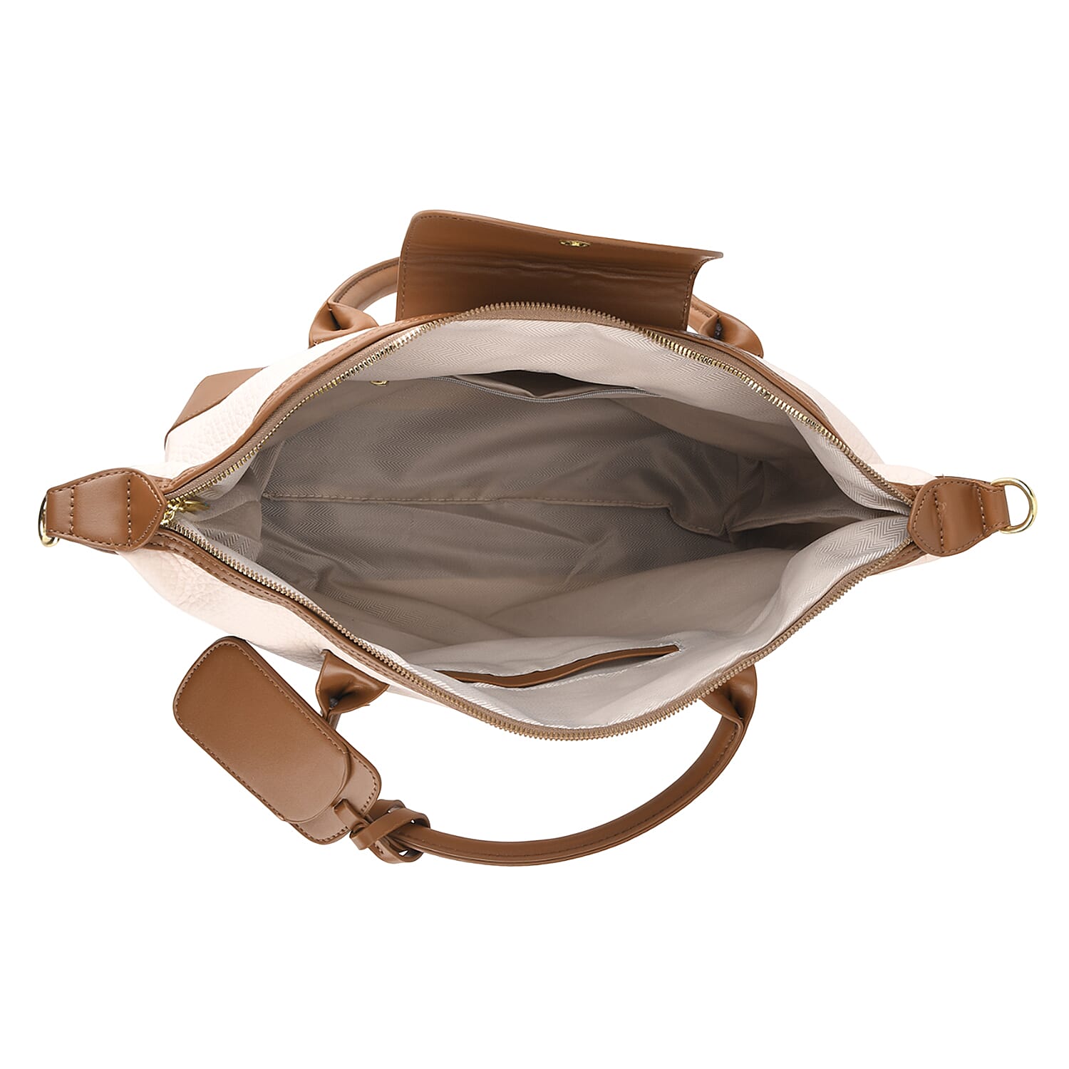 Designer Inspired Top Handle Luxe Tote Bag with Crossbody Strap - Champagne - Light Beige
