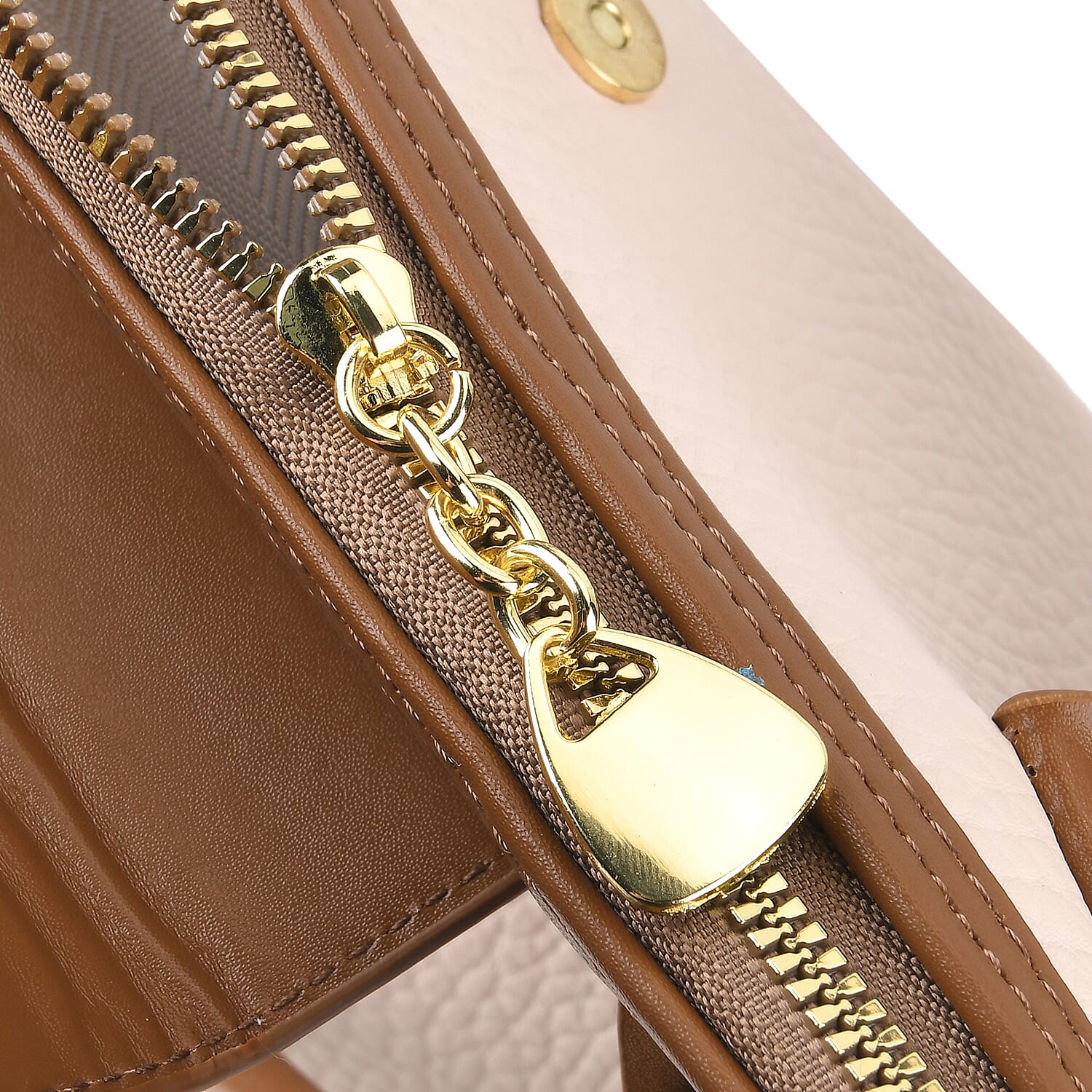 Designer Inspired Top Handle Luxe Tote Bag with Crossbody Strap - Champagne - Light Beige