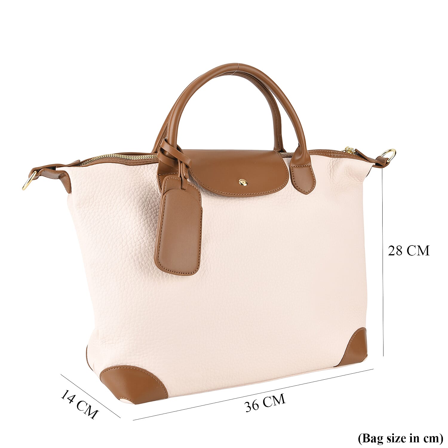 Designer Inspired Top Handle Luxe Tote Bag with Crossbody Strap - Champagne - Light Beige