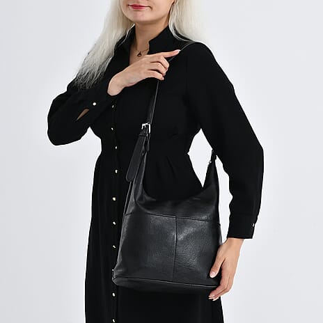 Hobo Multi-Pocket Shoulder Bag With Adjustable Crossbody Strap - Matching Pouch - Black