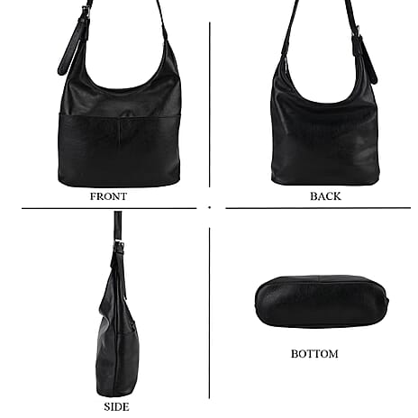 Hobo Multi-Pocket Shoulder Bag With Adjustable Crossbody Strap - Matching Pouch - Black