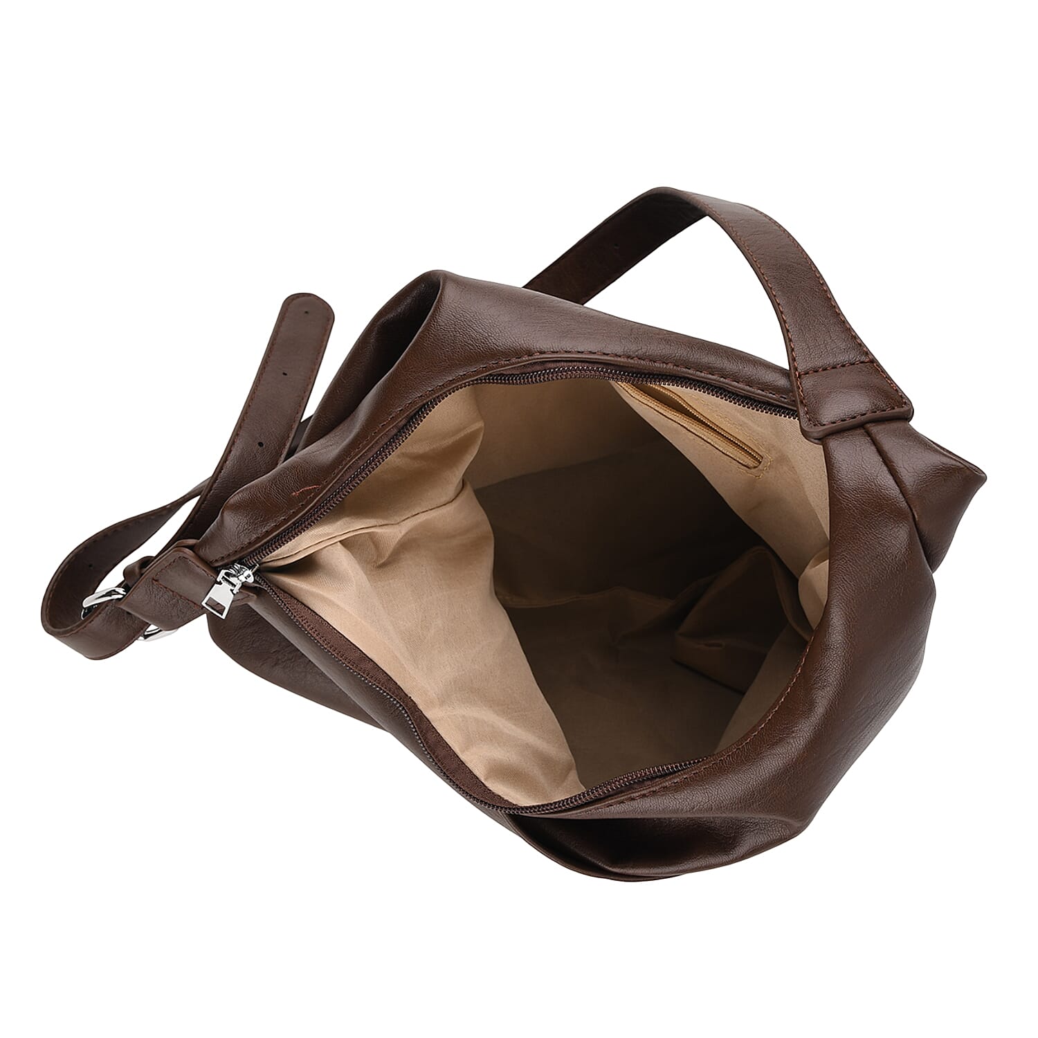 Hobo Multi-Pocket Shoulder Bag With Adjustable Crossbody Strap - Matching Pouch - Coffee