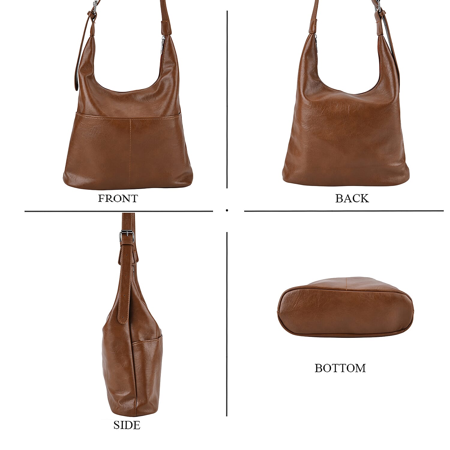 Hobo Multi-Pocket Shoulder Bag With Adjustable Crossbody Strap - Matching Pouch - Brown