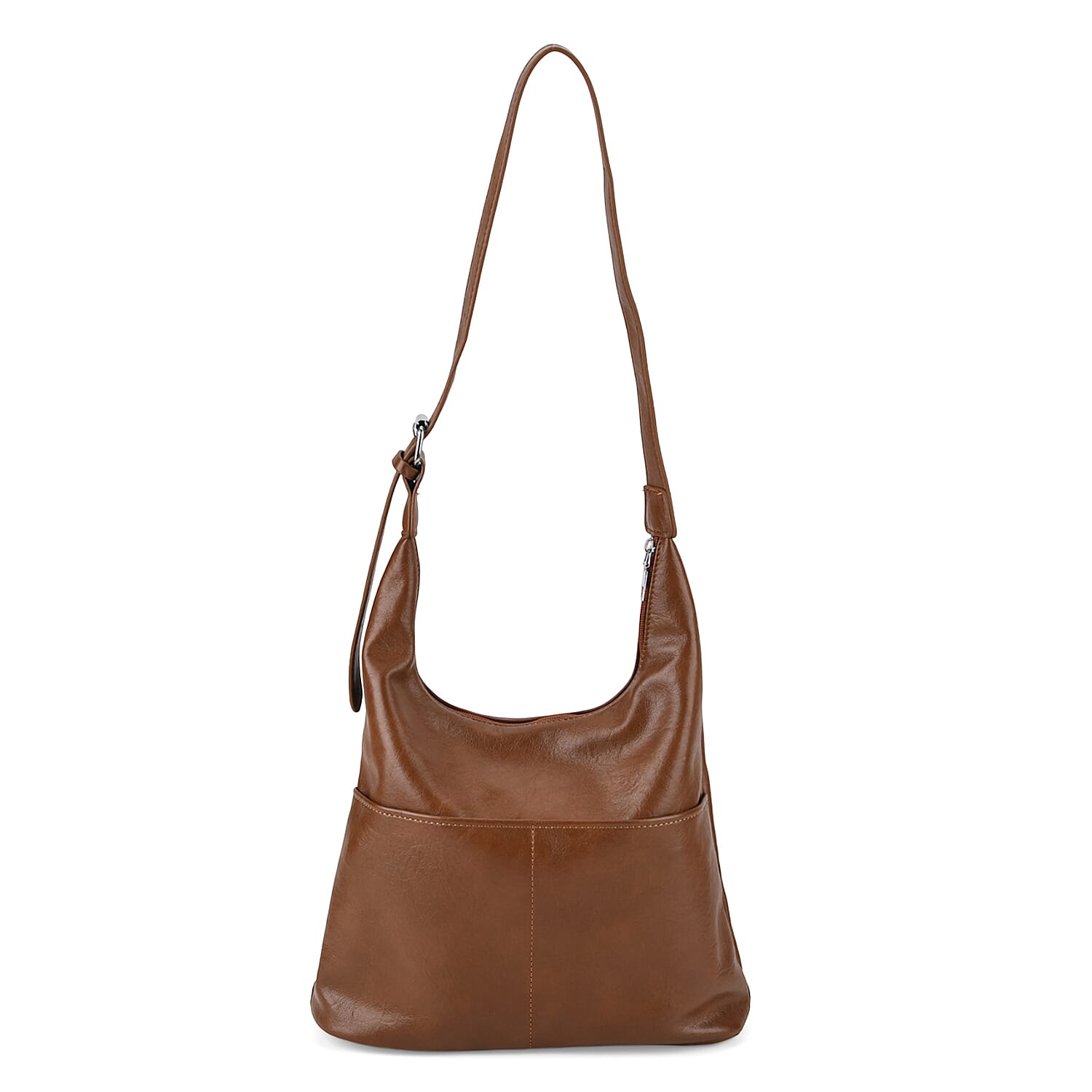Hobo Multi-Pocket Shoulder Bag With Adjustable Crossbody Strap - Matching Pouch - Brown