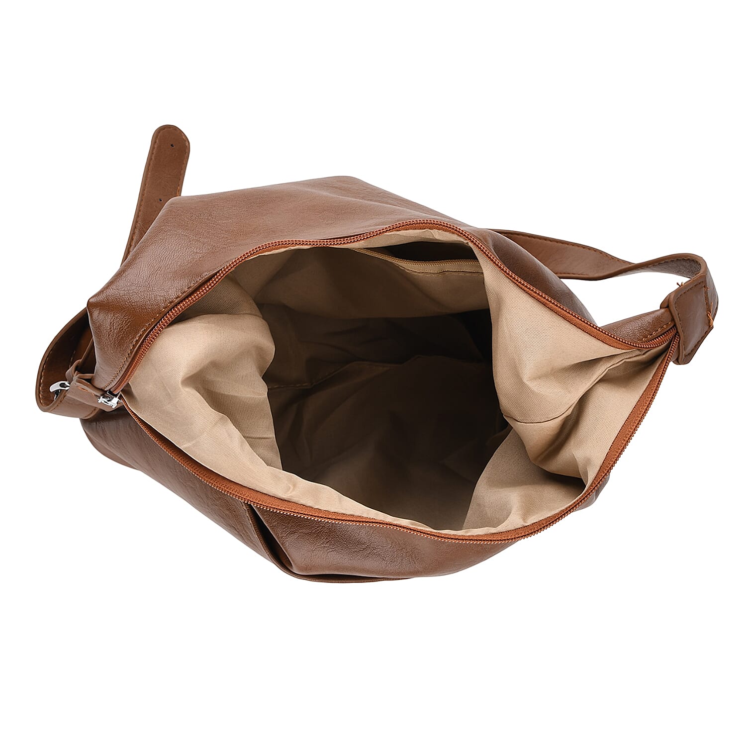 Hobo Multi-Pocket Shoulder Bag With Adjustable Crossbody Strap - Matching Pouch - Brown