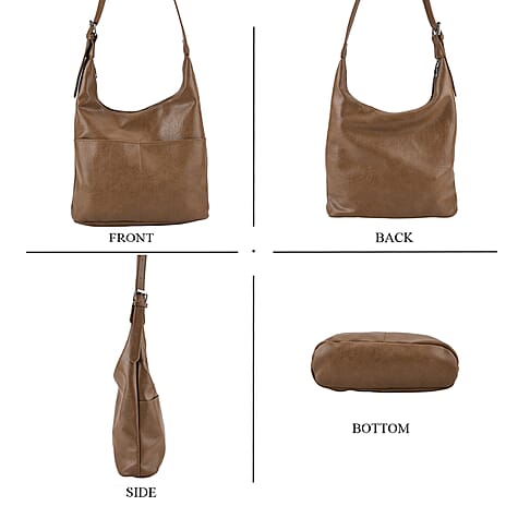 Hobo Multi-Pocket Shoulder Bag With Adjustable Crossbody Strap - Matching Pouch - Khaki