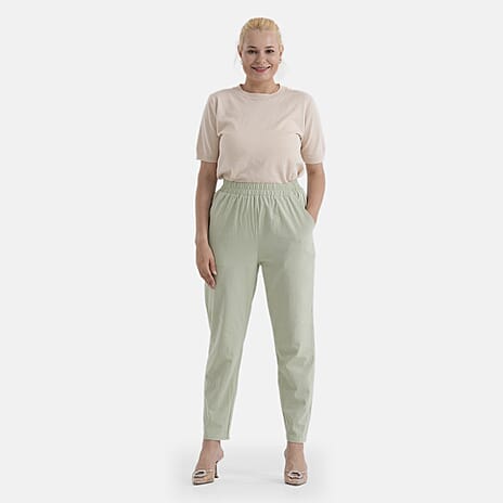 - Maisi 100% Cotton Elasticated Waist Capri Trousers (Size S) - Green