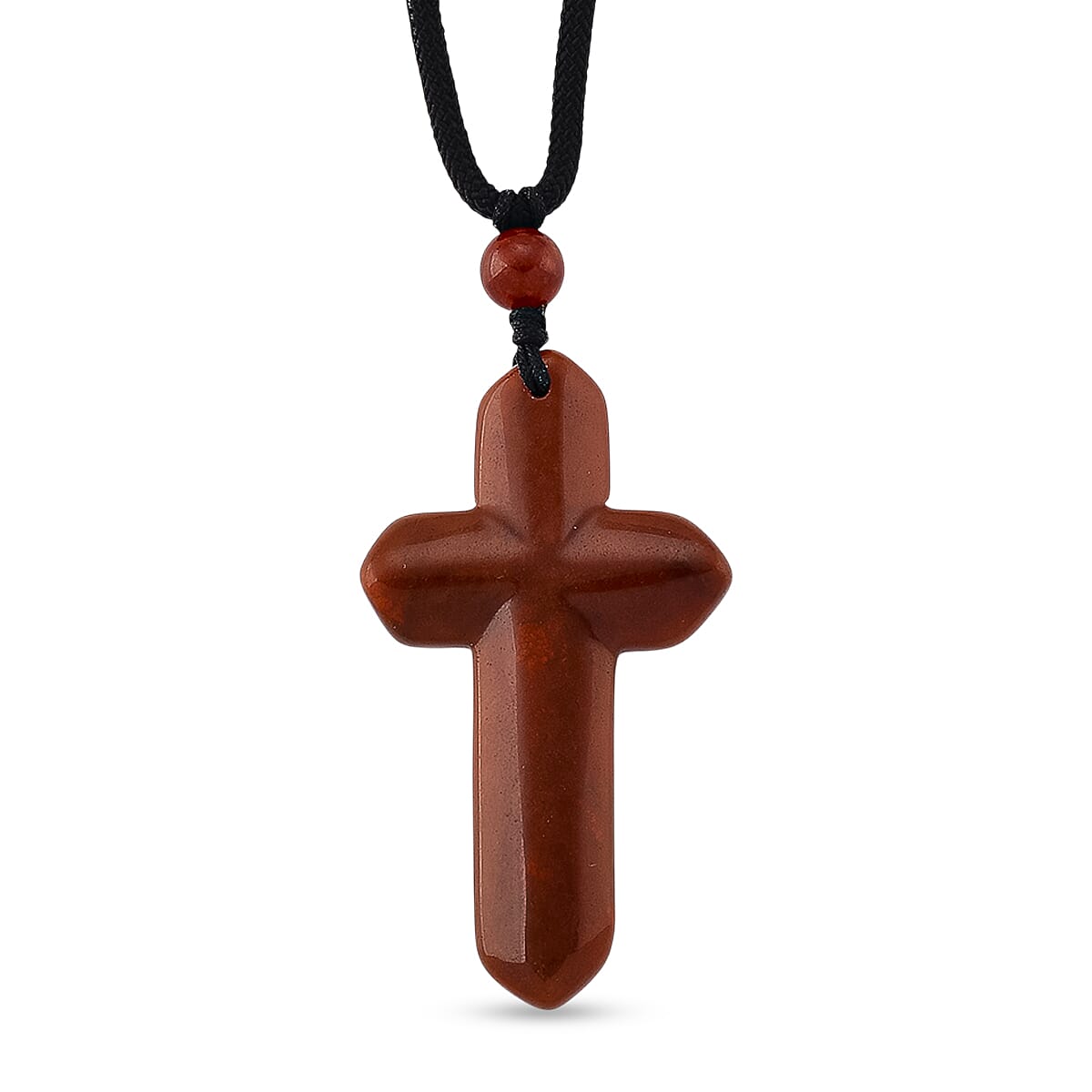 Easter Special-Red Jade Cross Carved Necklace with Adjustable Cotton Thread (Size - 28 inch) 35.00 Ct.