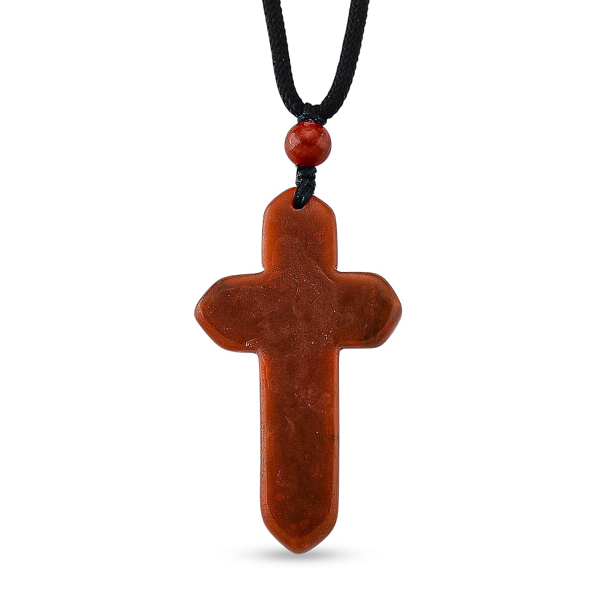 Easter Special-Red Jade Cross Carved Necklace with Adjustable Cotton Thread (Size - 28 inch) 35.00 Ct.