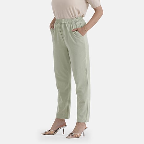 - Maisi 100% Cotton Elasticated Waist Capri Trousers (Size L) - Green