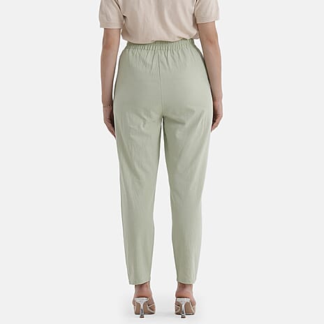 - Maisi 100% Cotton Elasticated Waist Capri Trousers (Size XL) - Green