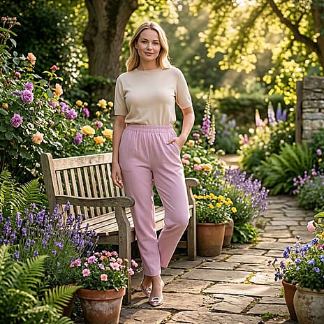 - Maisi 100% Cotton Elasticated Waist Capri Trousers (Size M) - Pink