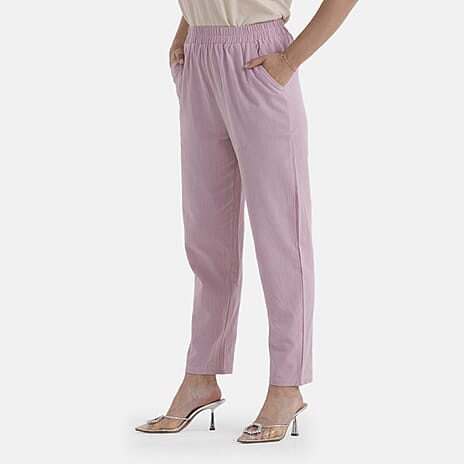 - Maisi 100% Cotton Elasticated Waist Capri Trousers (Size M) - Pink