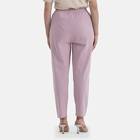 - Maisi 100% Cotton Elasticated Waist Capri Trousers (Size L) - Pink