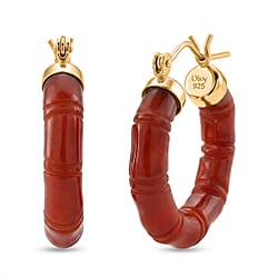 D'Joy Enhanced Red Jade Hoop Earrings with Clasp in Rhodium Overlay Sterling Silver 20.00 Ct.