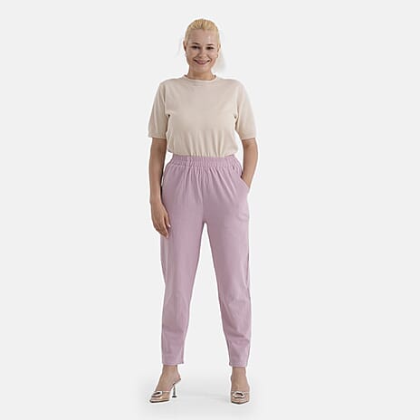 - Maisi 100% Cotton Elasticated Waist Capri Trousers (Size XL) - Pink