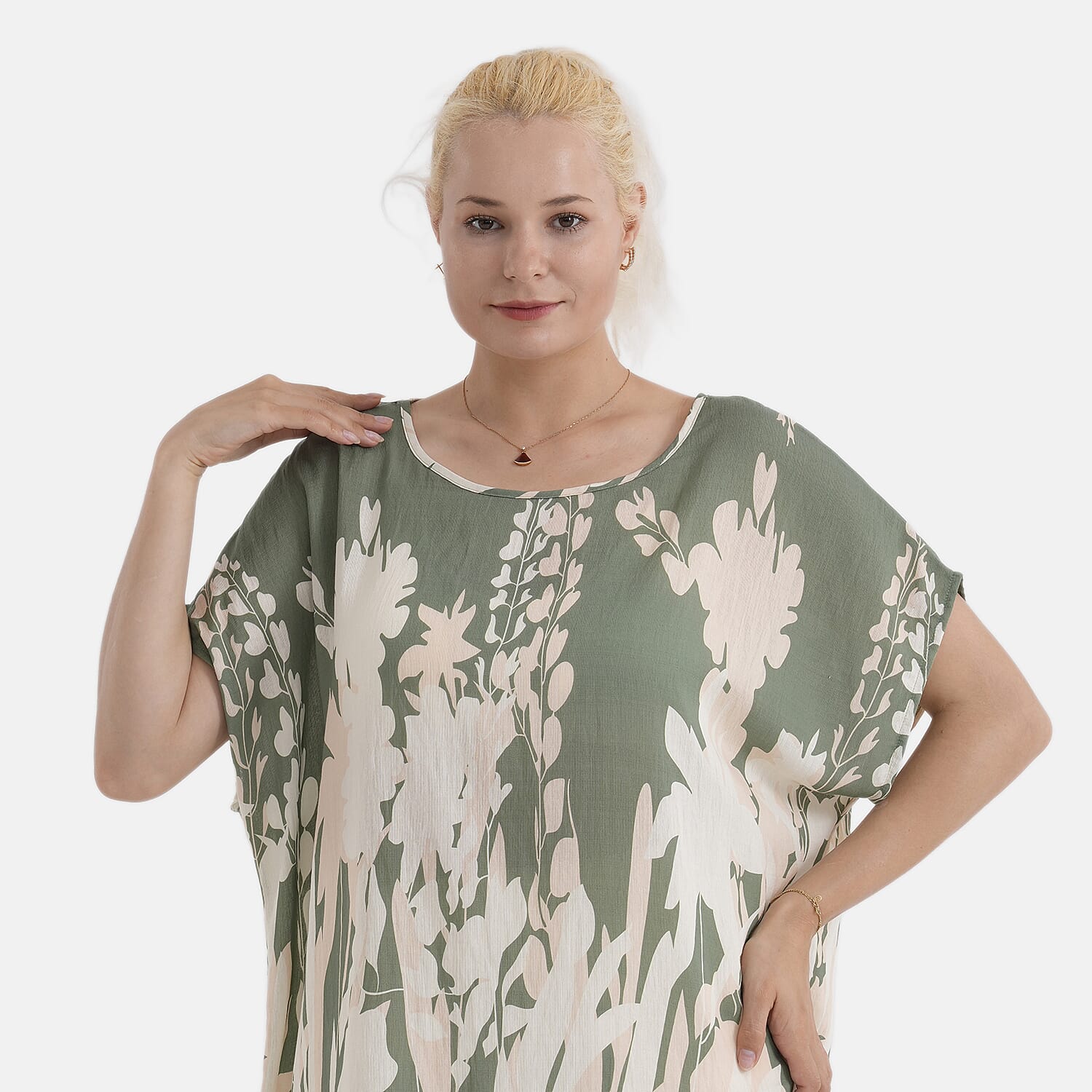 Styled By Abstract Print Round Neck Top (One Size) - Green