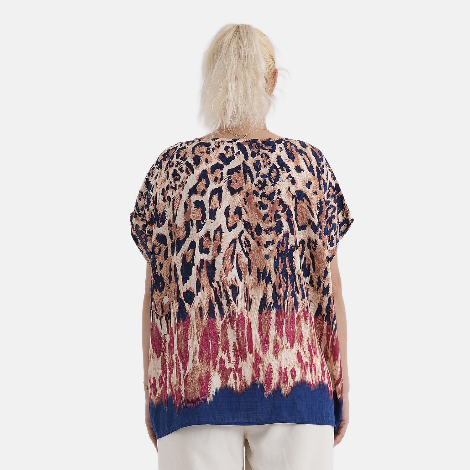 Styled By Leopard Print Round Neck Top (One Size) - Black - Multi