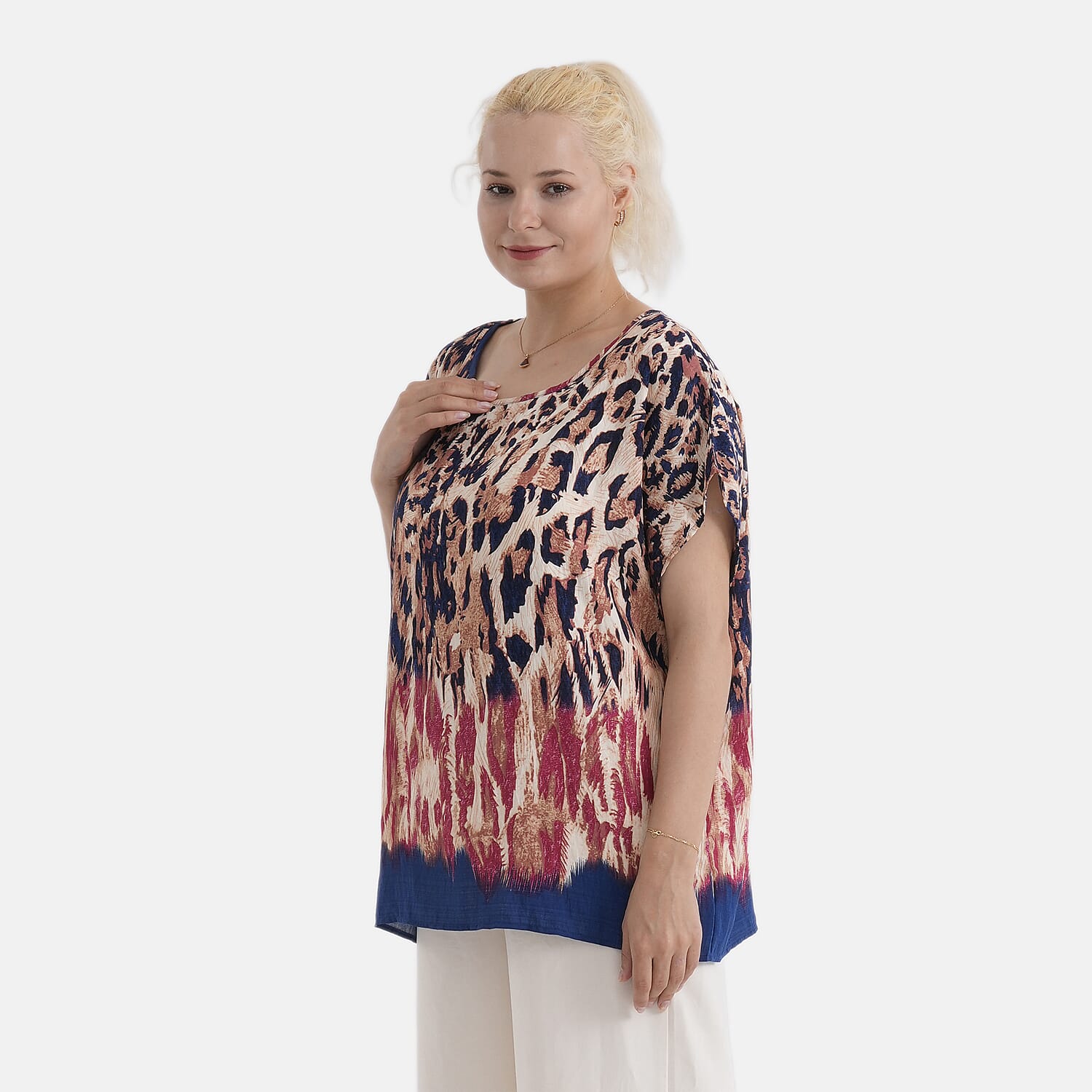 Styled By Leopard Print Round Neck Top (One Size) - Black - Multi