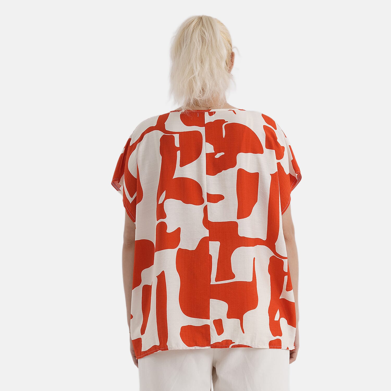 Styled By Abstract Print Round Neck Top (One Size) - Red