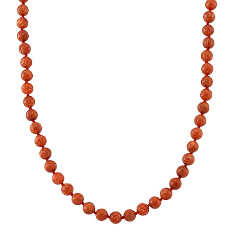 D'Joy Enhanced Red Jade Beads Necklace (Size - 20) with Magnetic Lock in Yellow Gold Plated Sterling Silver 330.00 Ct.
