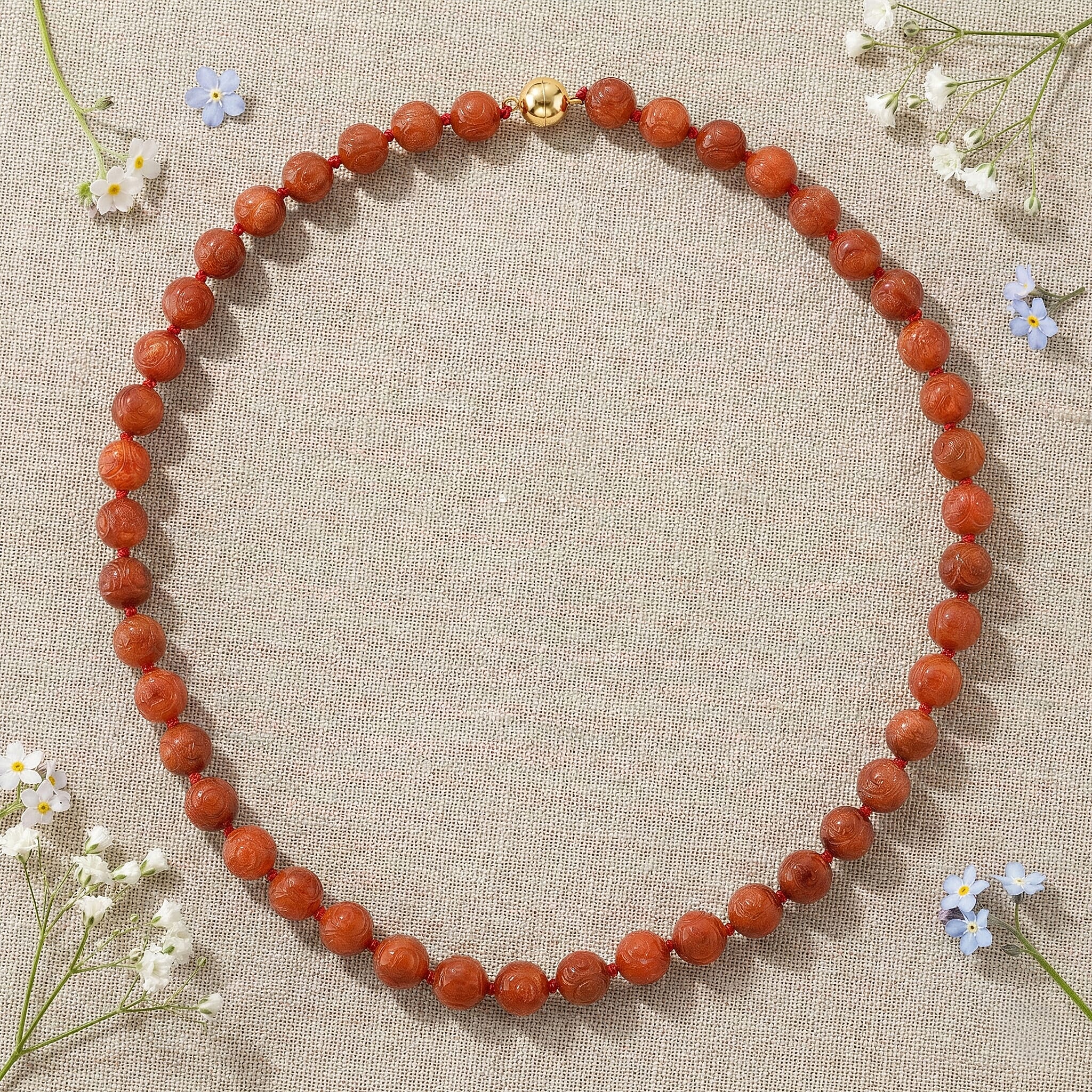 D'Joy Enhanced Red Jade Beads Necklace (Size - 20) with Magnetic Lock in Yellow Gold Plated Sterling Silver 330.00 Ct.