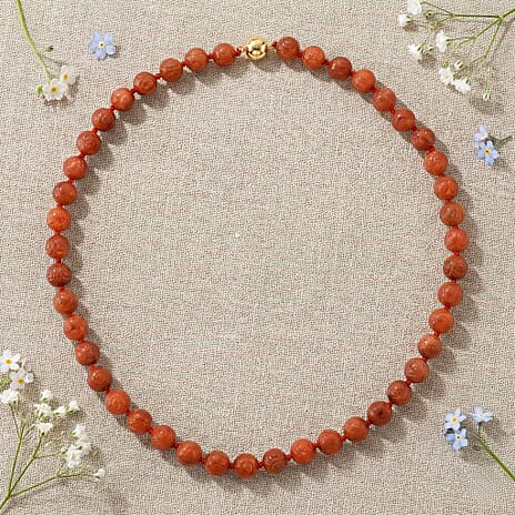 D'Joy Enhanced Red Jade Beads Necklace (Size - 20) with Magnetic Lock in Yellow Gold Plated Sterling Silver 330.00 Ct.