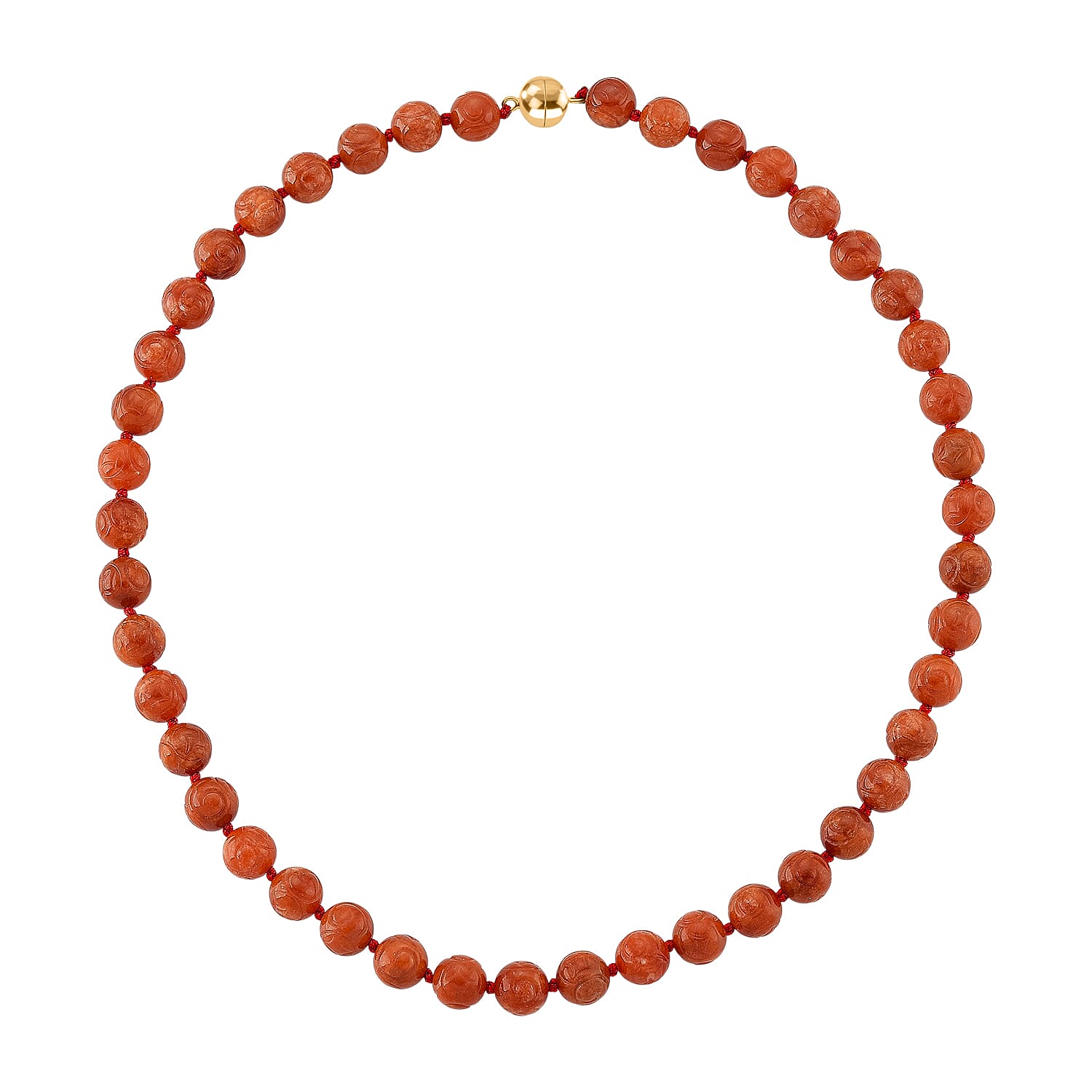 D'Joy Enhanced Red Jade Beads Necklace (Size - 20) with Magnetic Lock in Yellow Gold Plated Sterling Silver 330.00 Ct.