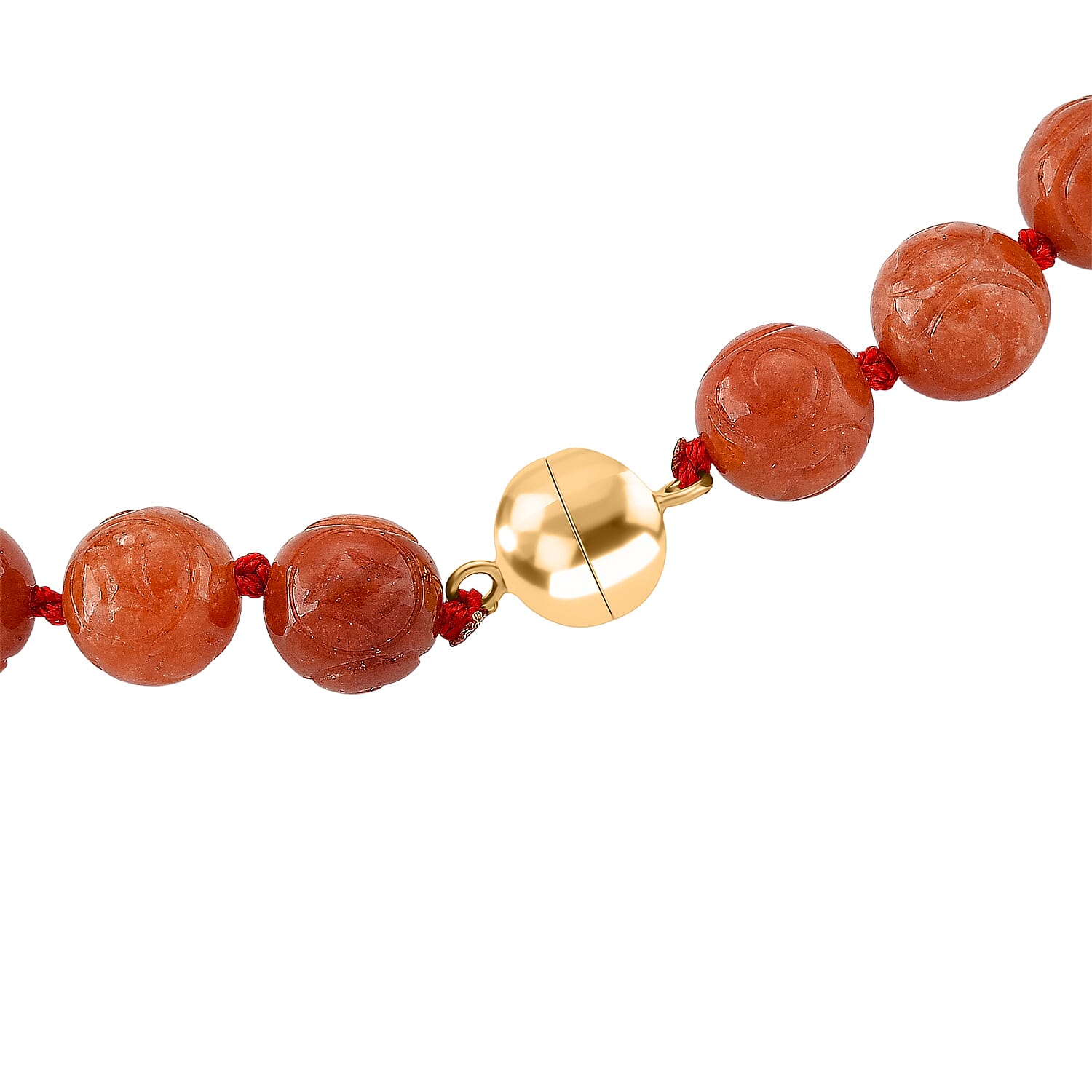 D'Joy Enhanced Red Jade Beads Necklace (Size - 20) with Magnetic Lock in Yellow Gold Plated Sterling Silver 330.00 Ct.