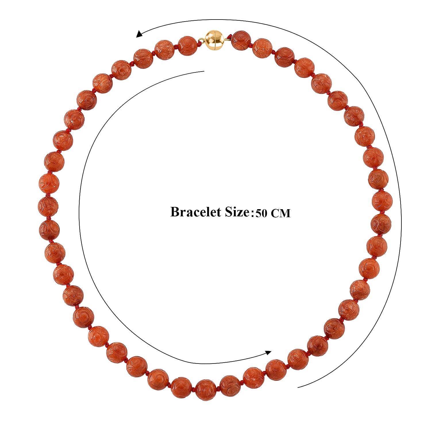 D'Joy Enhanced Red Jade Beads Necklace (Size - 20) with Magnetic Lock in Yellow Gold Plated Sterling Silver 330.00 Ct.