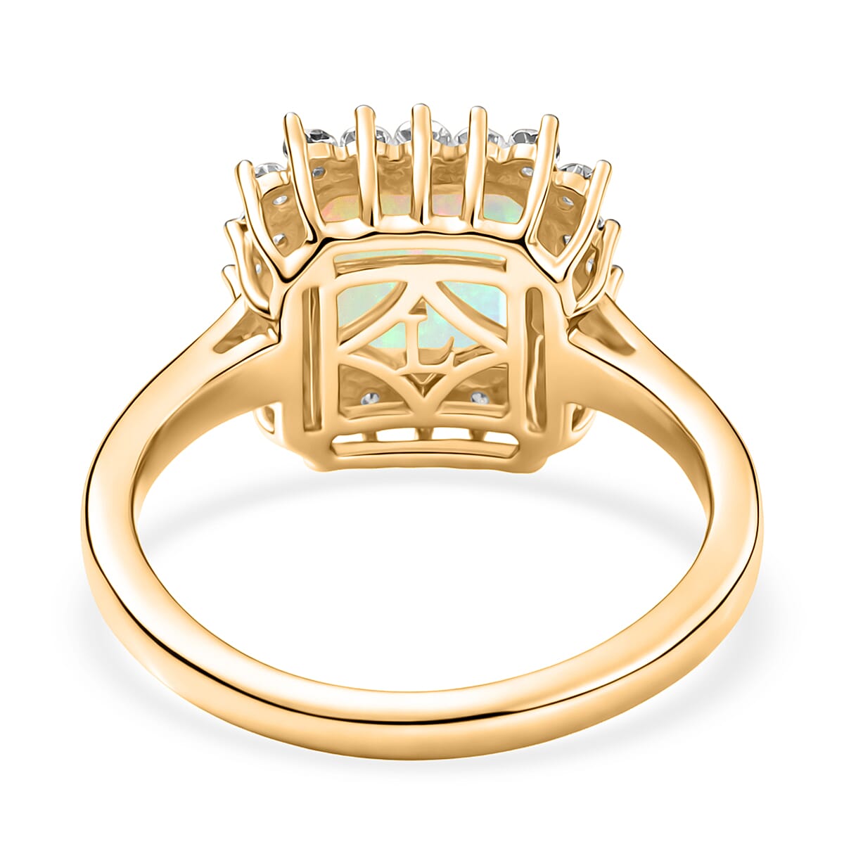 Luxuriant Ethiopian Opal, Lab Grown Diamond Main Stone With Surrounding Stone Ring in 18K YG VermeilSterling Silver  1.638  Ct.