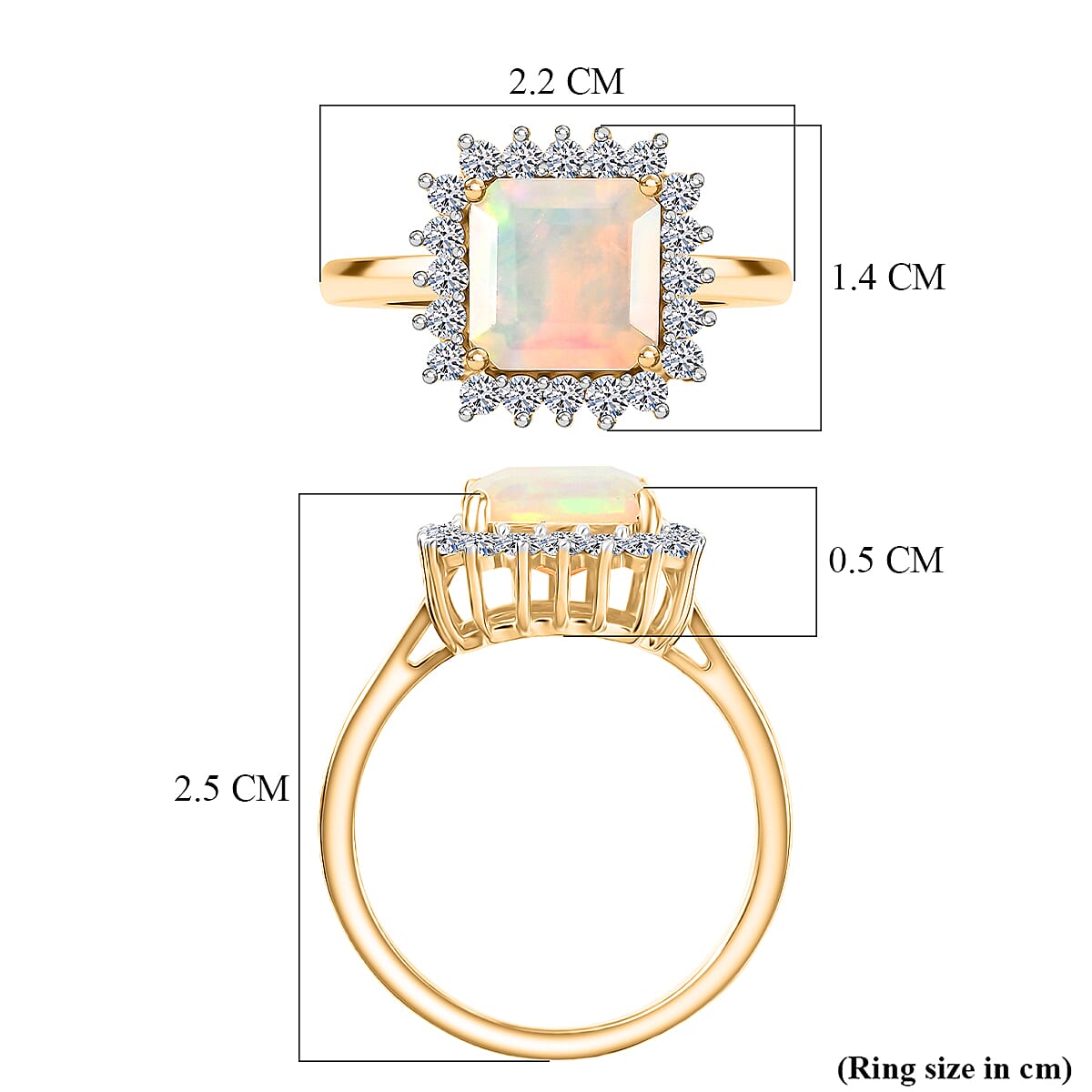 Luxuriant Ethiopian Opal, Lab Grown Diamond Main Stone With Surrounding Stone Ring in 18K YG VermeilSterling Silver  1.638  Ct.
