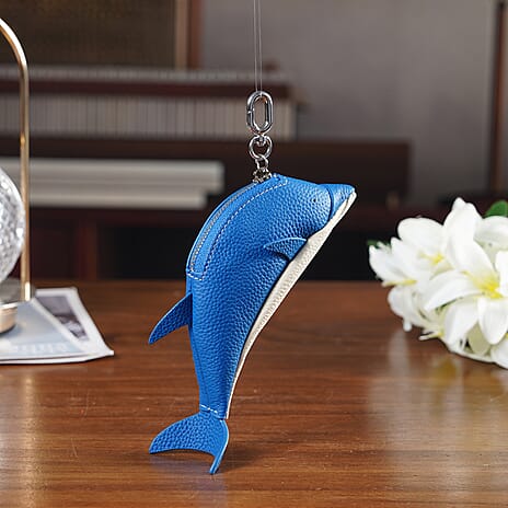 Genuine Leather Dolphin Bag Charm & Coin Wallet (18cm) - Blue