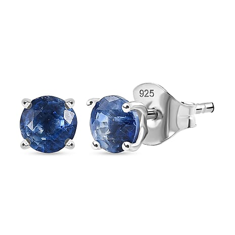 AAA Natural Kashmir Kyanite Solitaire Stud Push Post Earring in Platinum Overlay Sterling Silver 1.36 Ct.