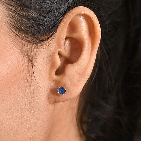 Kyanite Solitaire Stud Push Post Earring in Yellow Gold Plated Sterling Silver 1.36 Ct.