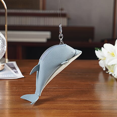 Genuine Leather Dolphin Bag Charm & Coin Wallet (18cm) - Sky Blue