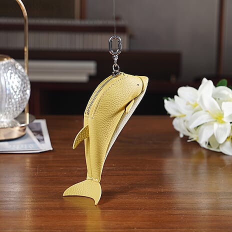 Genuine Leather Dolphin Bag Charm & Coin Wallet (18cm) - Yellow