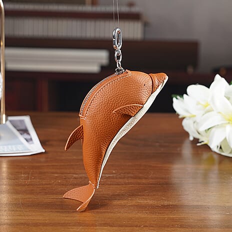 Genuine Leather Dolphin Bag Charm & Coin Wallet (18cm) - Tan