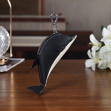Genuine Leather Dolphin Bag Charm & Coin Wallet (18cm) - Black