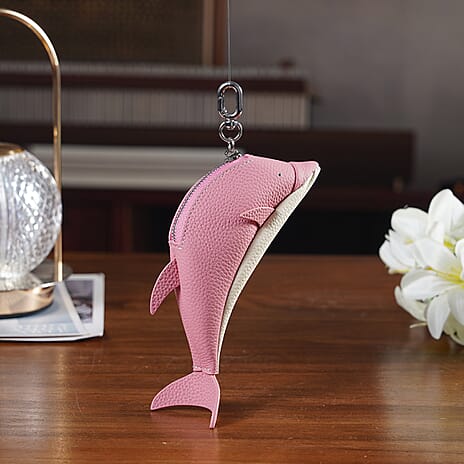 Genuine Leather Dolphin Bag Charm & Coin Wallet (18cm) - Pink