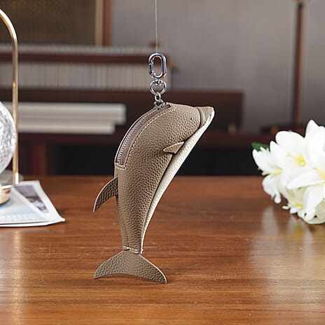 Genuine Leather Dolphin Bag Charm & Coin Wallet (18cm) - Dark Brown